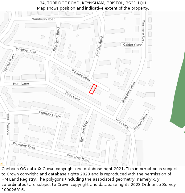 34, TORRIDGE ROAD, KEYNSHAM, BRISTOL, BS31 1QH: Location map and indicative extent of plot