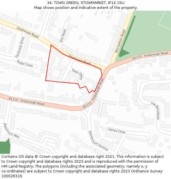 34, TOWN GREEN, STOWMARKET, IP14 1SU: Location map and indicative extent of plot