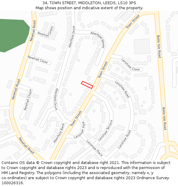 34, TOWN STREET, MIDDLETON, LEEDS, LS10 3PS: Location map and indicative extent of plot