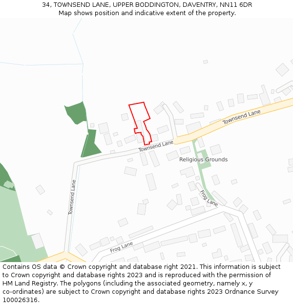 34, TOWNSEND LANE, UPPER BODDINGTON, DAVENTRY, NN11 6DR: Location map and indicative extent of plot