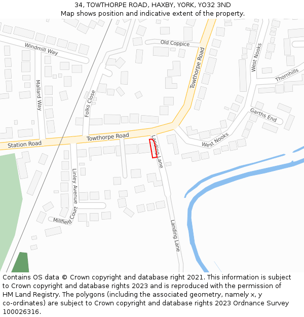 34, TOWTHORPE ROAD, HAXBY, YORK, YO32 3ND: Location map and indicative extent of plot