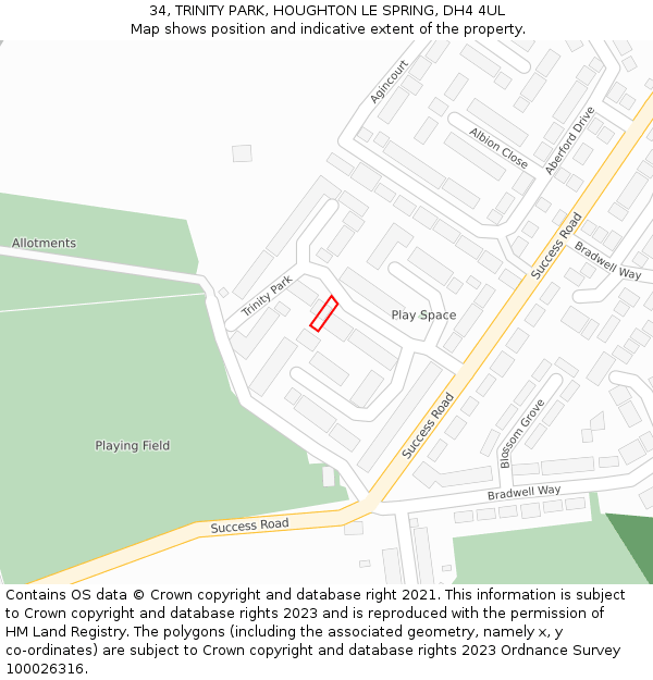 34, TRINITY PARK, HOUGHTON LE SPRING, DH4 4UL: Location map and indicative extent of plot