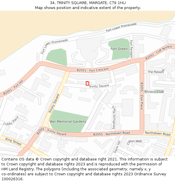 34, TRINITY SQUARE, MARGATE, CT9 1HU: Location map and indicative extent of plot