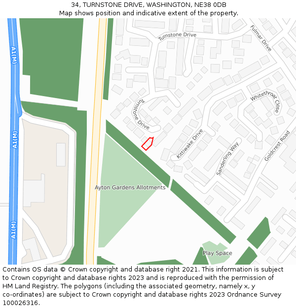 34, TURNSTONE DRIVE, WASHINGTON, NE38 0DB: Location map and indicative extent of plot