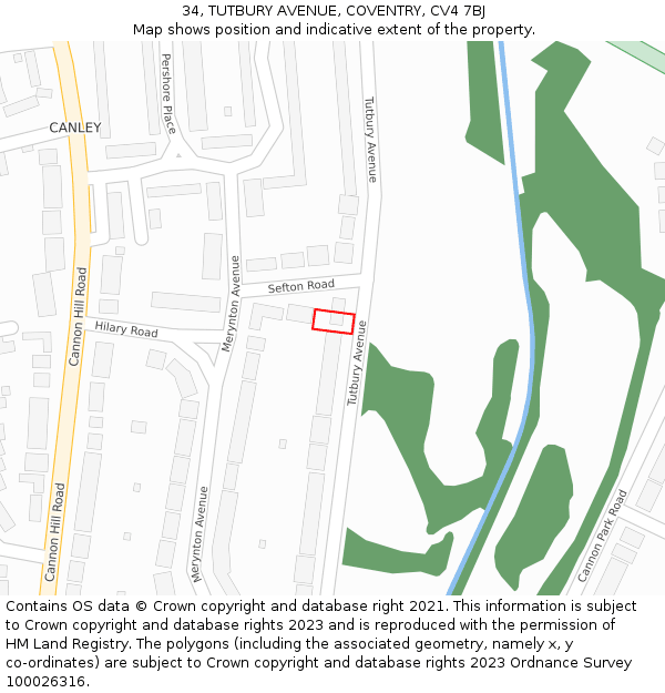 34, TUTBURY AVENUE, COVENTRY, CV4 7BJ: Location map and indicative extent of plot