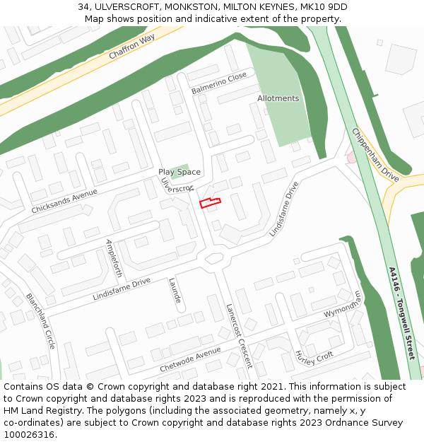 34, ULVERSCROFT, MONKSTON, MILTON KEYNES, MK10 9DD: Location map and indicative extent of plot