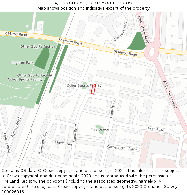 34, UNION ROAD, PORTSMOUTH, PO3 6GF: Location map and indicative extent of plot