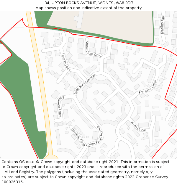 34, UPTON ROCKS AVENUE, WIDNES, WA8 9DB: Location map and indicative extent of plot