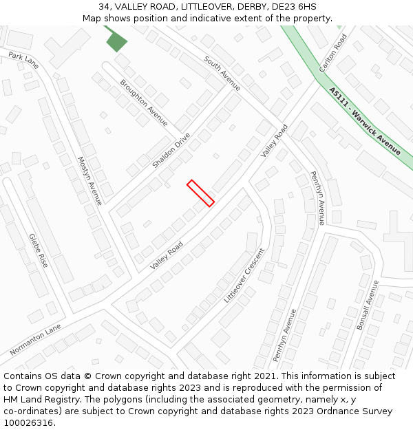 34, VALLEY ROAD, LITTLEOVER, DERBY, DE23 6HS: Location map and indicative extent of plot