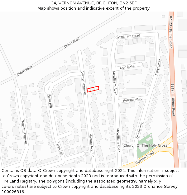 34, VERNON AVENUE, BRIGHTON, BN2 6BF: Location map and indicative extent of plot