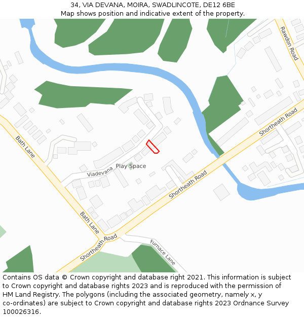 34, VIA DEVANA, MOIRA, SWADLINCOTE, DE12 6BE: Location map and indicative extent of plot