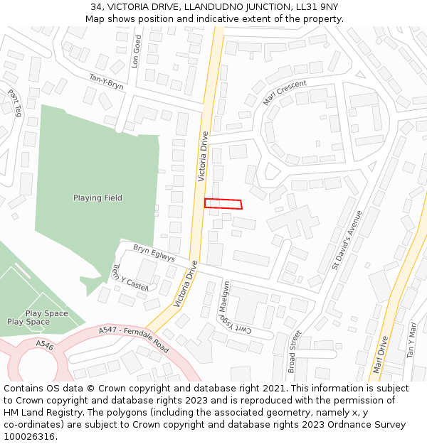 34, VICTORIA DRIVE, LLANDUDNO JUNCTION, LL31 9NY: Location map and indicative extent of plot