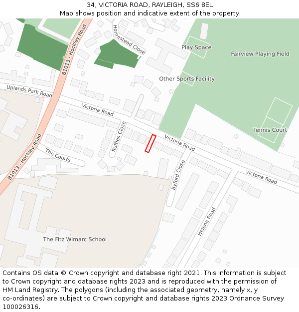 34, VICTORIA ROAD, RAYLEIGH, SS6 8EL: Location map and indicative extent of plot