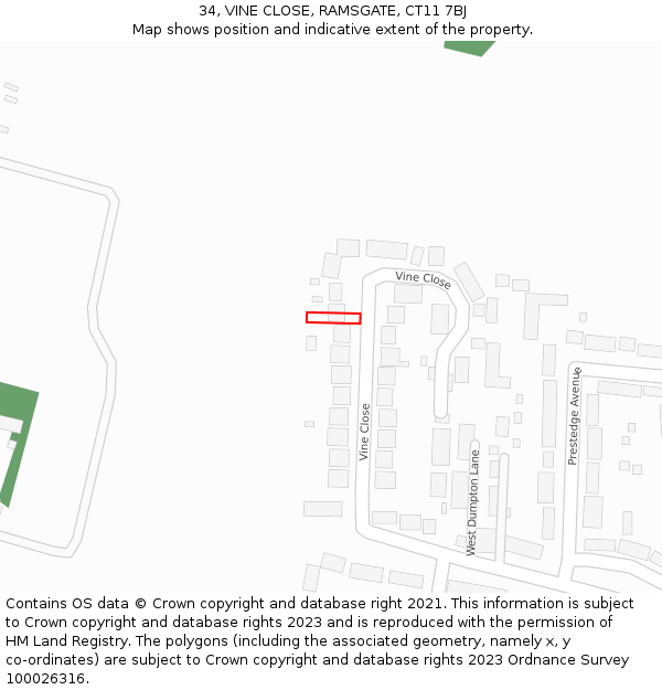 34, VINE CLOSE, RAMSGATE, CT11 7BJ: Location map and indicative extent of plot