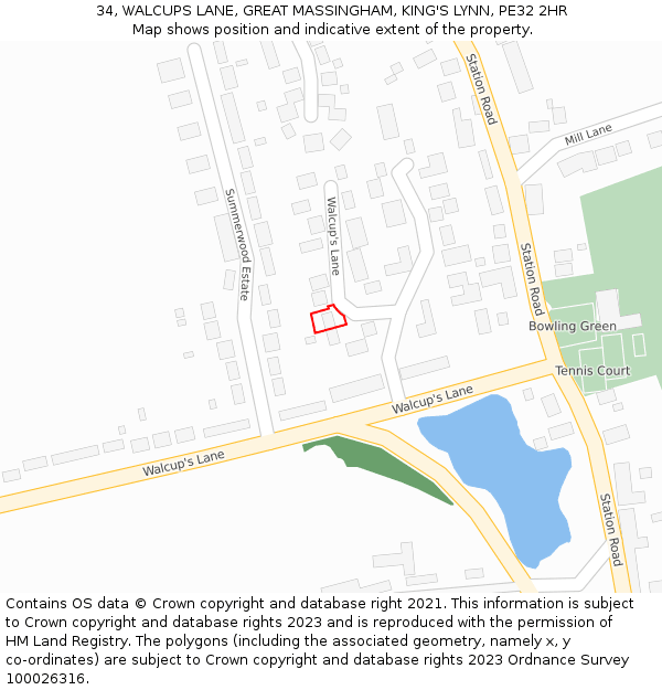 34, WALCUPS LANE, GREAT MASSINGHAM, KING'S LYNN, PE32 2HR: Location map and indicative extent of plot