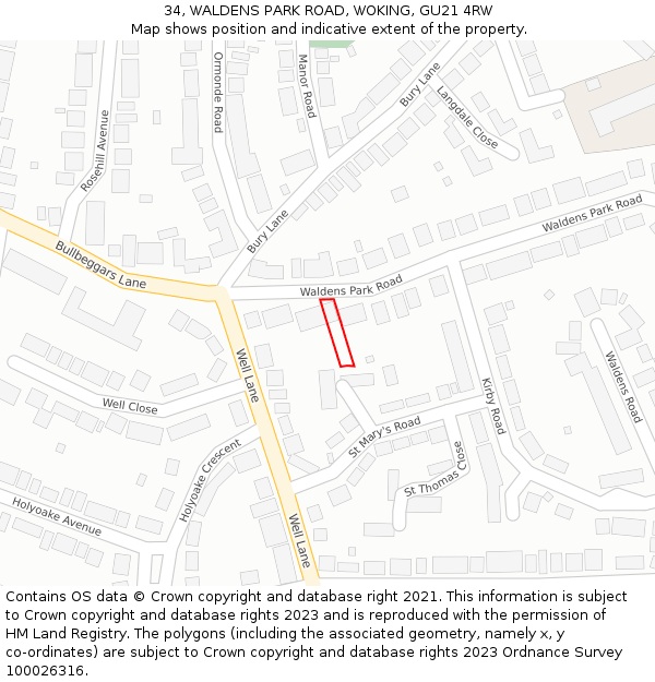 34, WALDENS PARK ROAD, WOKING, GU21 4RW: Location map and indicative extent of plot