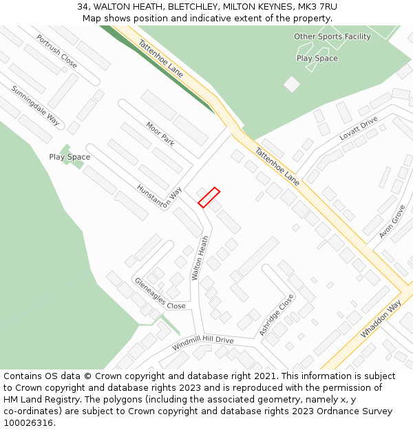 34, WALTON HEATH, BLETCHLEY, MILTON KEYNES, MK3 7RU: Location map and indicative extent of plot