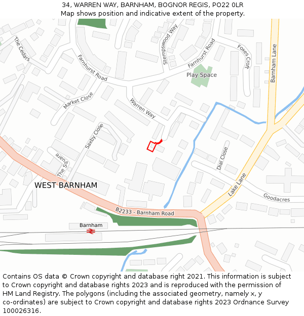 34, WARREN WAY, BARNHAM, BOGNOR REGIS, PO22 0LR: Location map and indicative extent of plot