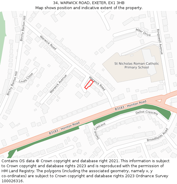 34, WARWICK ROAD, EXETER, EX1 3HB: Location map and indicative extent of plot