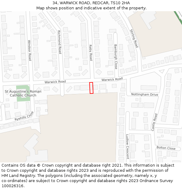 34, WARWICK ROAD, REDCAR, TS10 2HA: Location map and indicative extent of plot