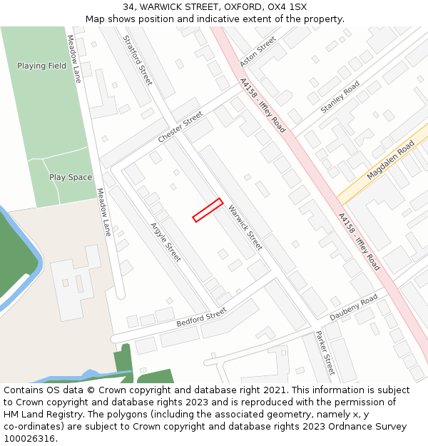 34, WARWICK STREET, OXFORD, OX4 1SX: Location map and indicative extent of plot