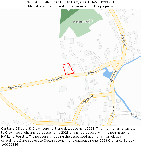 34, WATER LANE, CASTLE BYTHAM, GRANTHAM, NG33 4RT: Location map and indicative extent of plot