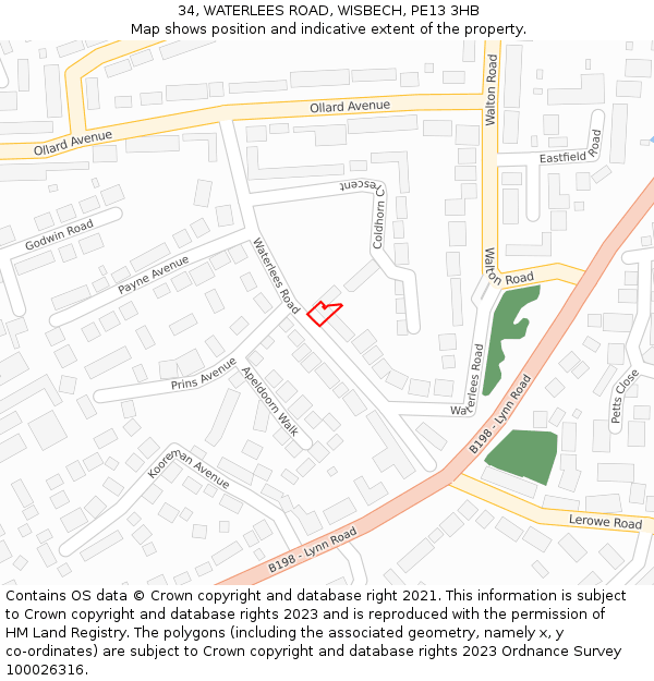 34, WATERLEES ROAD, WISBECH, PE13 3HB: Location map and indicative extent of plot