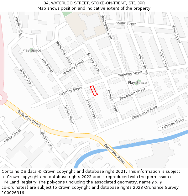 34, WATERLOO STREET, STOKE-ON-TRENT, ST1 3PR: Location map and indicative extent of plot