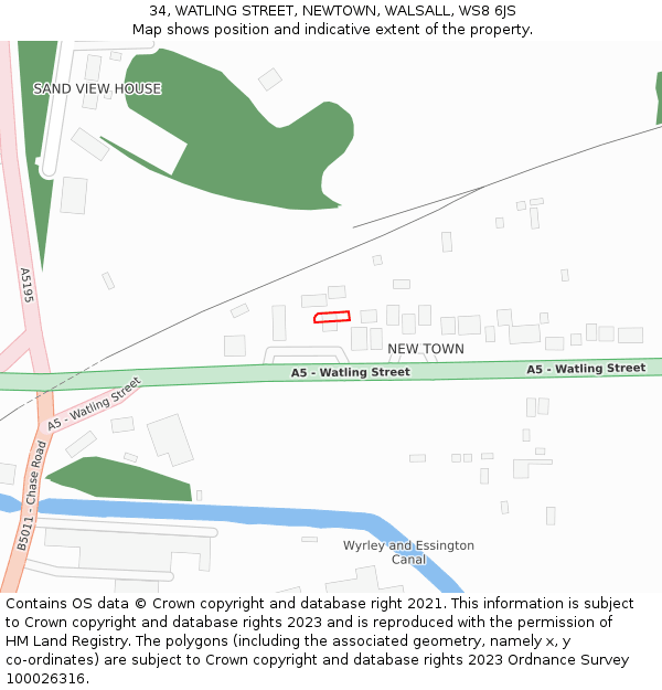 34, WATLING STREET, NEWTOWN, WALSALL, WS8 6JS: Location map and indicative extent of plot