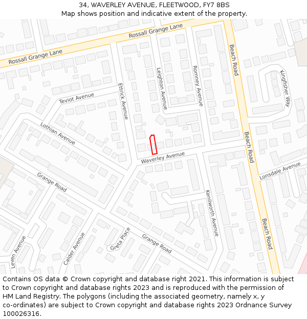 34, WAVERLEY AVENUE, FLEETWOOD, FY7 8BS: Location map and indicative extent of plot