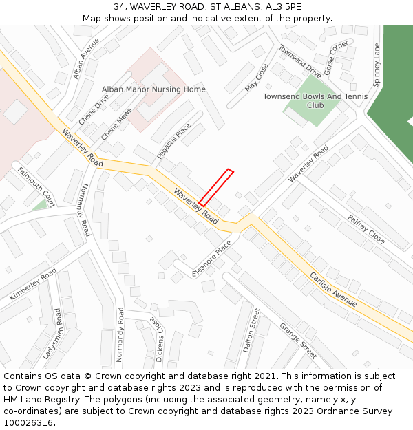 34, WAVERLEY ROAD, ST ALBANS, AL3 5PE: Location map and indicative extent of plot