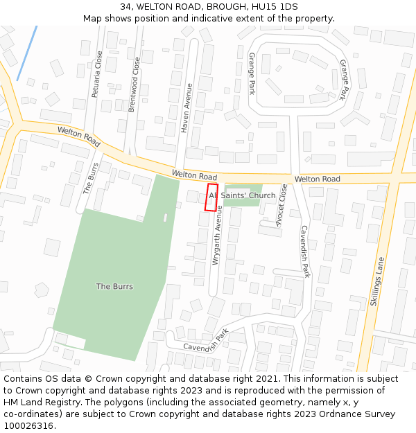 34, WELTON ROAD, BROUGH, HU15 1DS: Location map and indicative extent of plot