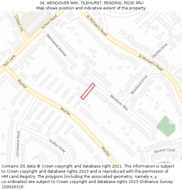 34, WENDOVER WAY, TILEHURST, READING, RG30 4RU: Location map and indicative extent of plot