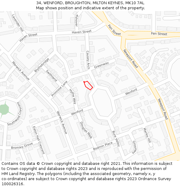 34, WENFORD, BROUGHTON, MILTON KEYNES, MK10 7AL: Location map and indicative extent of plot