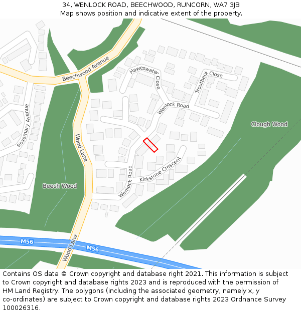 34, WENLOCK ROAD, BEECHWOOD, RUNCORN, WA7 3JB: Location map and indicative extent of plot