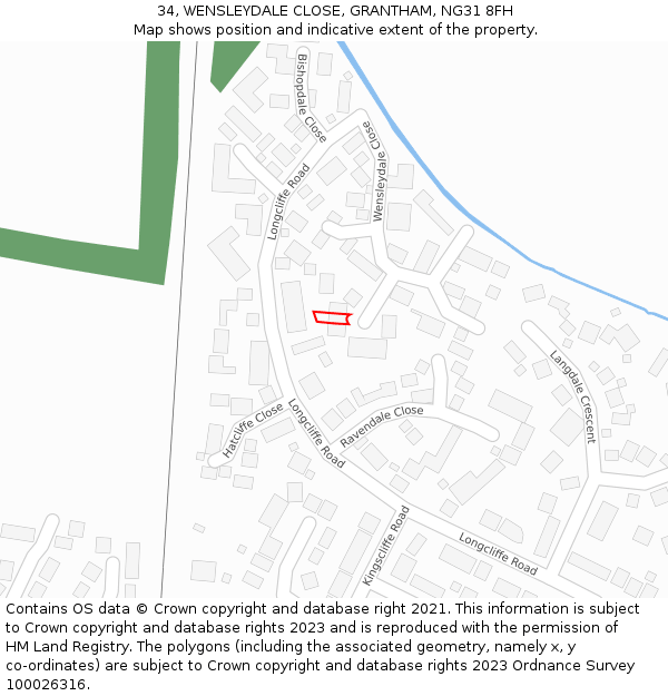 34, WENSLEYDALE CLOSE, GRANTHAM, NG31 8FH: Location map and indicative extent of plot