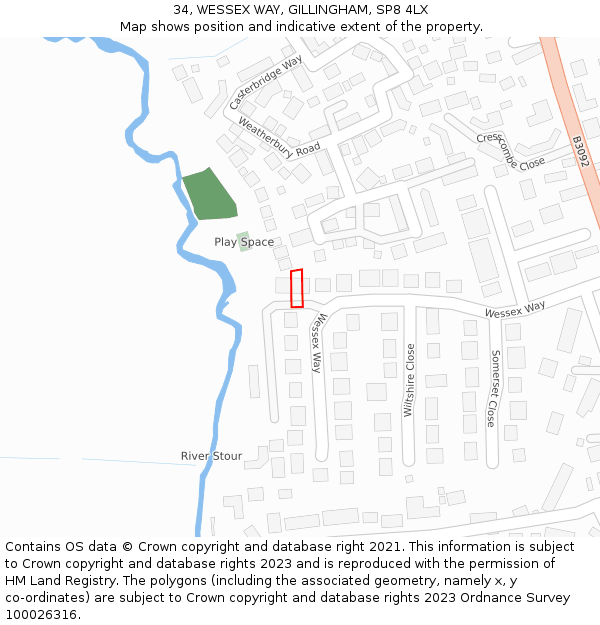 34, WESSEX WAY, GILLINGHAM, SP8 4LX: Location map and indicative extent of plot
