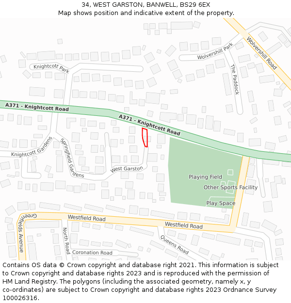 34, WEST GARSTON, BANWELL, BS29 6EX: Location map and indicative extent of plot