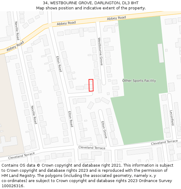 34, WESTBOURNE GROVE, DARLINGTON, DL3 8HT: Location map and indicative extent of plot