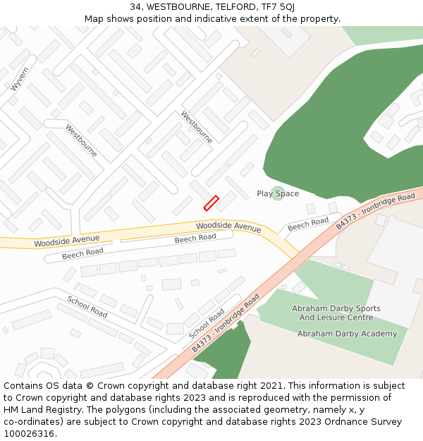 34, WESTBOURNE, TELFORD, TF7 5QJ: Location map and indicative extent of plot