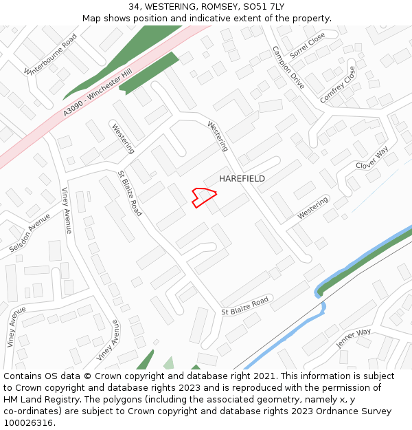 34, WESTERING, ROMSEY, SO51 7LY: Location map and indicative extent of plot