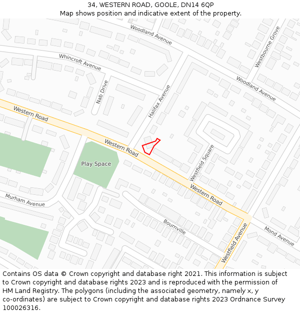 34, WESTERN ROAD, GOOLE, DN14 6QP: Location map and indicative extent of plot