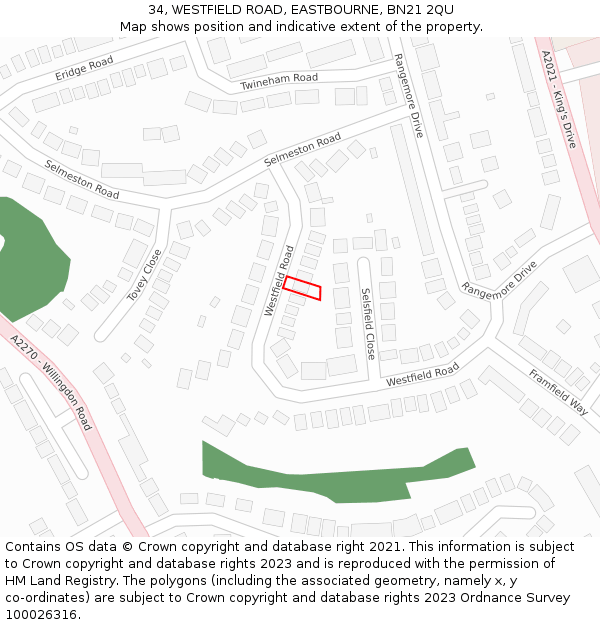 34, WESTFIELD ROAD, EASTBOURNE, BN21 2QU: Location map and indicative extent of plot