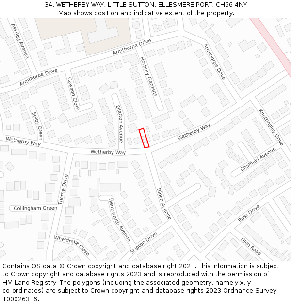 34, WETHERBY WAY, LITTLE SUTTON, ELLESMERE PORT, CH66 4NY: Location map and indicative extent of plot