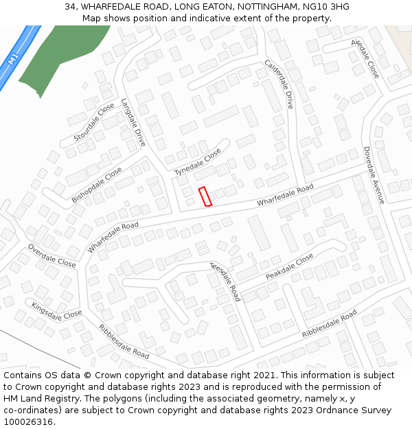 34, WHARFEDALE ROAD, LONG EATON, NOTTINGHAM, NG10 3HG: Location map and indicative extent of plot