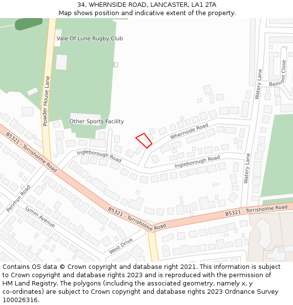 34, WHERNSIDE ROAD, LANCASTER, LA1 2TA: Location map and indicative extent of plot