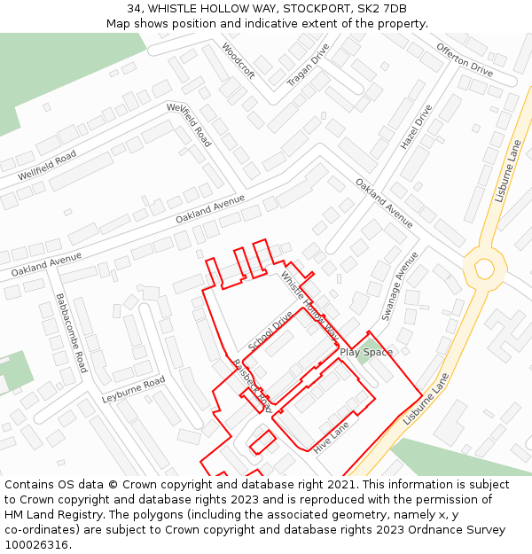 34, WHISTLE HOLLOW WAY, STOCKPORT, SK2 7DB: Location map and indicative extent of plot