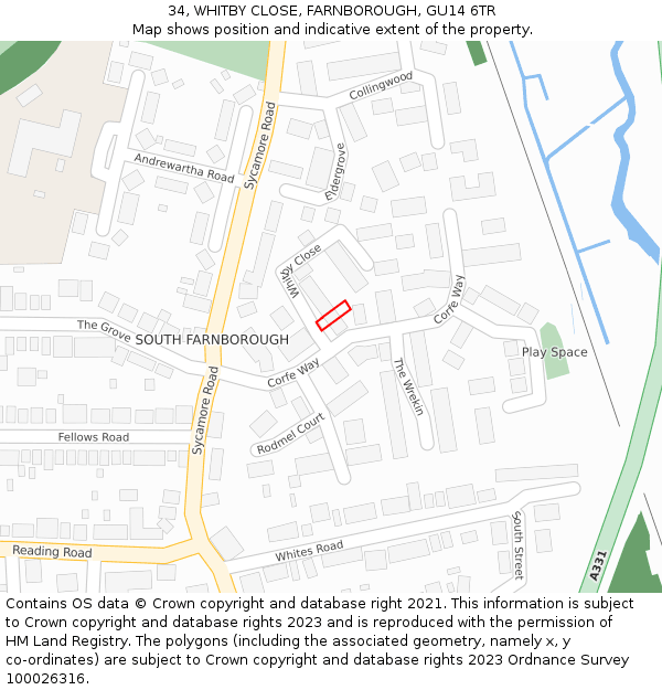 34, WHITBY CLOSE, FARNBOROUGH, GU14 6TR: Location map and indicative extent of plot