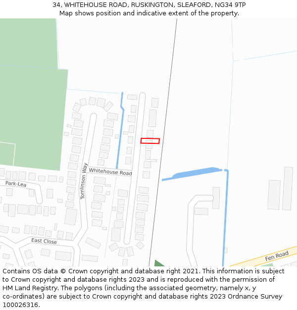 34, WHITEHOUSE ROAD, RUSKINGTON, SLEAFORD, NG34 9TP: Location map and indicative extent of plot