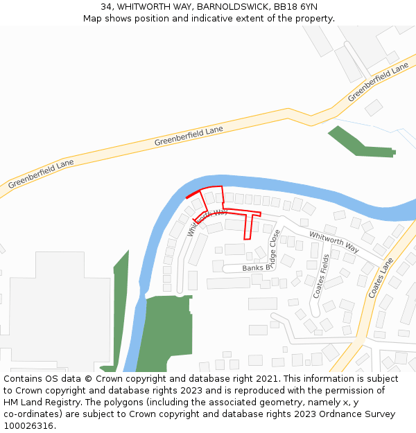 34, WHITWORTH WAY, BARNOLDSWICK, BB18 6YN: Location map and indicative extent of plot